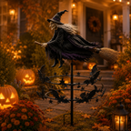 🔥49% OFF Last Day🧙‍♀️ Enchanted Witch Garden Spinner – Halloween Flying Witch & Bat Yard Stake Decor
