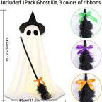 Halloween Ghost with Broom Outdoor Decoration – Eerie Spooky Ghost Ornament for Porch, Yard, Garden & Lawn, Indoor & Outdoor Halloween Party Decor