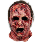 Bloody Decayed Face Full-Head Halloween Mask with Dark Hair, Open Eyes and Mouth for Adult Horror Costumes
