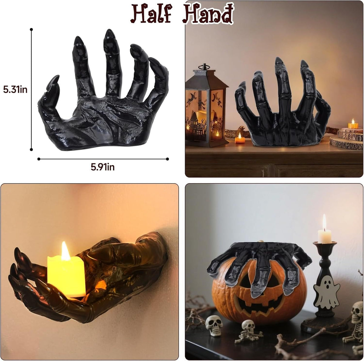 Halloween Decorations, Pack of 3 Wall Mounted Creepy Reaching Hands with Lighted Candles