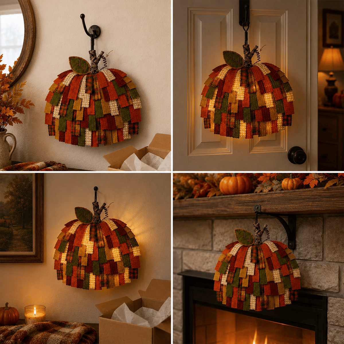 🎃Handmade Patchwork Pumpkin Door Hanger - Rustic Fall & Thanksgiving Home Decor🍂