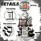 Halloween Tiered Tray Decor Set 14pcs - Bat Wooden Signs Farmhouse Black White Rustic Table Decorations for Kitchen Home Party Supplies