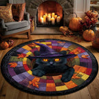 Black Cat Halloween Optical Illusion Rug, Spooky 3D Effect Rug QFTD5160903