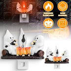 2Pcs Ghost Campfire Flickering Flame Night Light Indoor 3D Funny Halloween Nightlight Decoration Bedroom Night Light Halloween Decoration Gift For Fri
