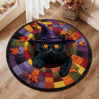 Black Cat Halloween Optical Illusion Rug, Spooky 3D Effect Rug QFTD5160903