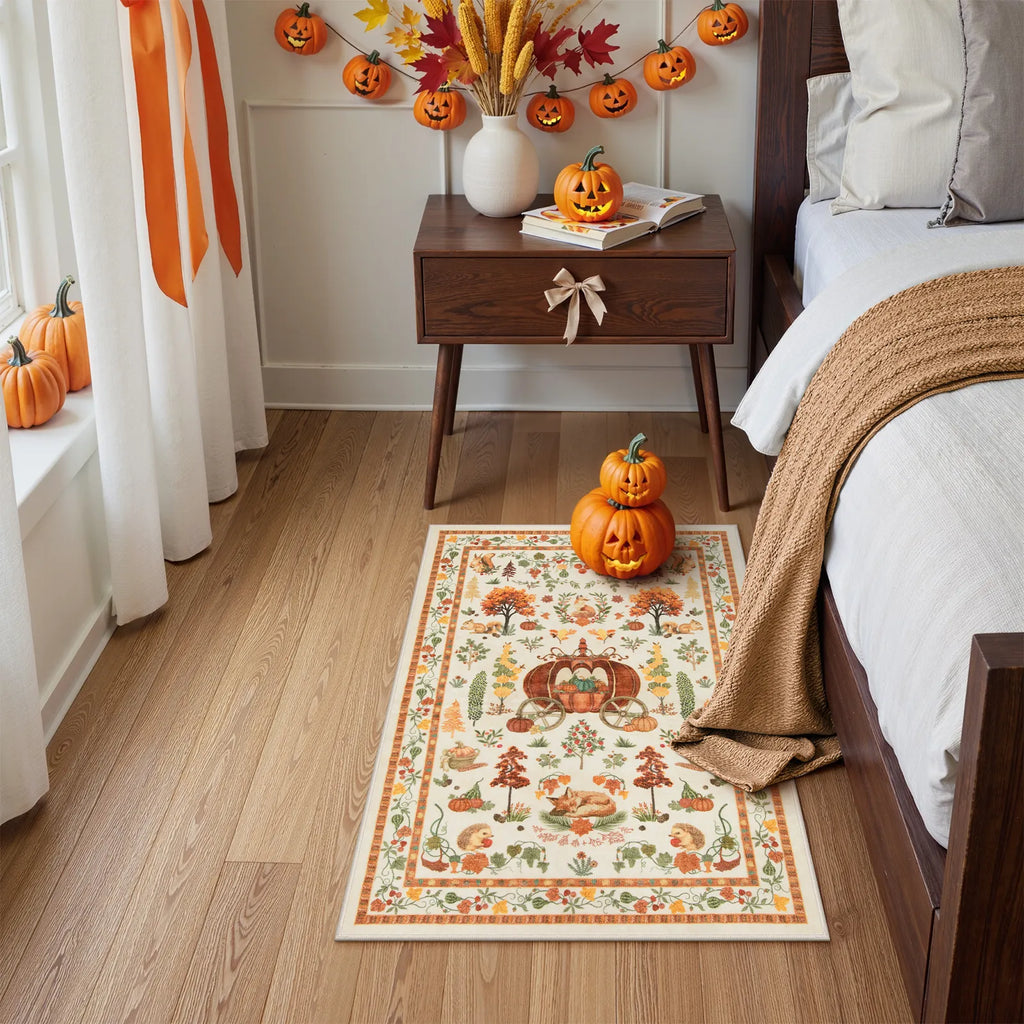 Violette Washable Halloween Pumpkin Yellow Rug
