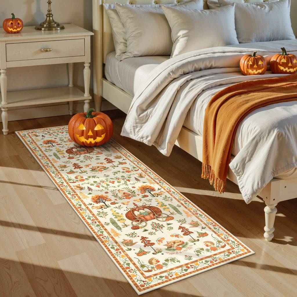 Violette Washable Halloween Pumpkin Yellow Rug