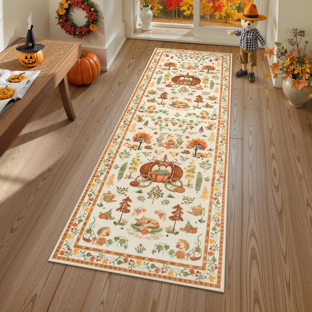 Violette Washable Halloween Pumpkin Yellow Rug