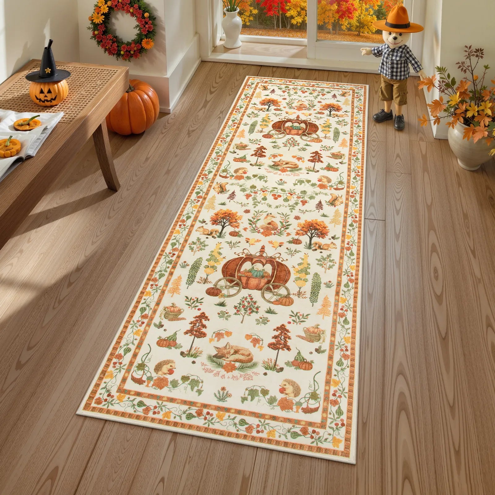 Violette Washable Halloween Pumpkin Yellow Rug