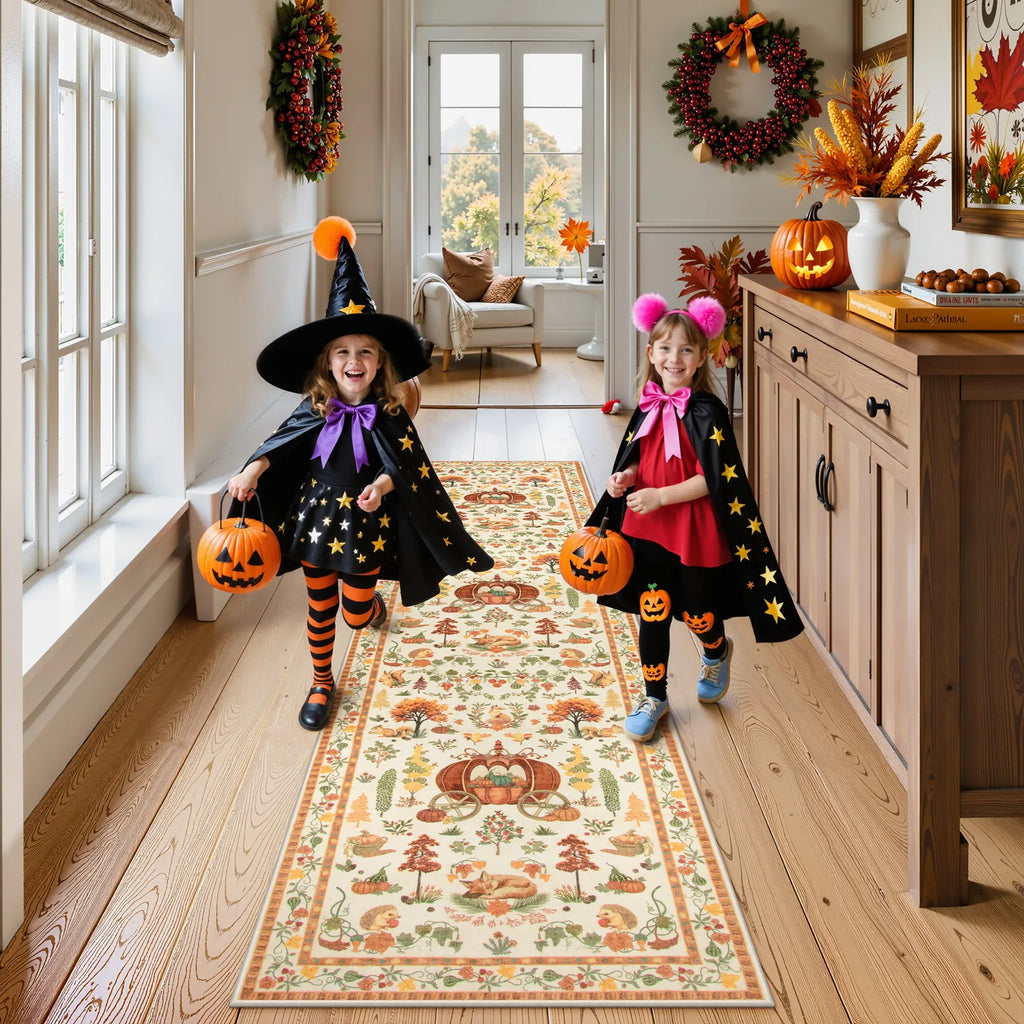 Violette Washable Halloween Pumpkin Yellow Rug