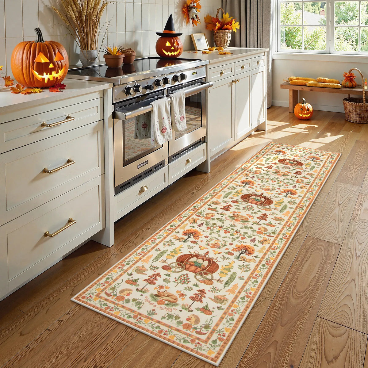 Violette Washable Halloween Pumpkin Yellow Rug