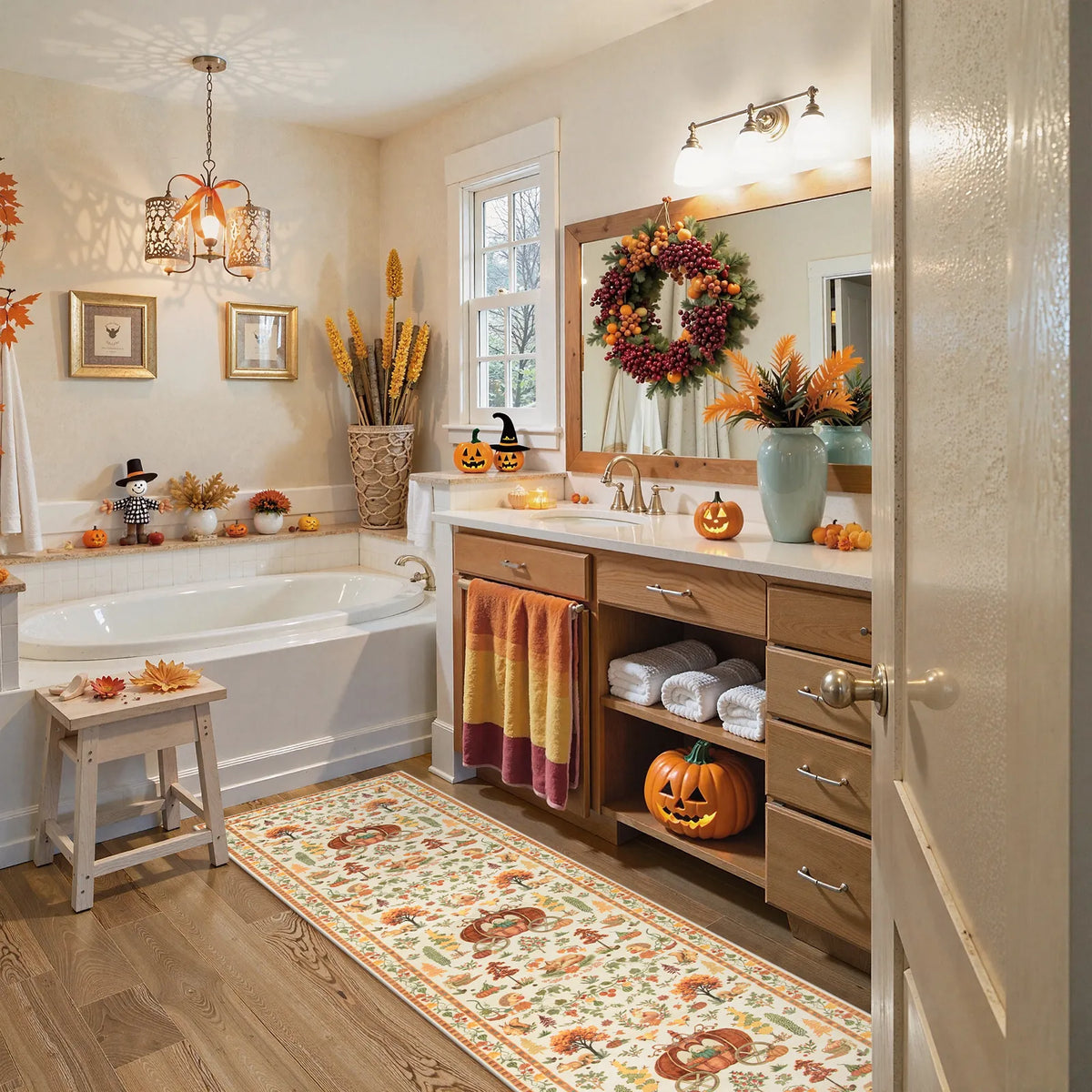 Violette Washable Halloween Pumpkin Yellow Rug