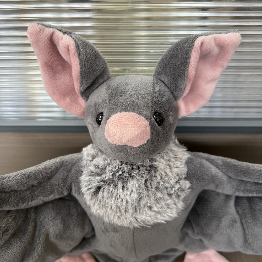 Giant Bat Plush Stuffed Animal 23 Inch Wingspan Soft Grey Spooky Bat Toy Halloween Decor Gift for Kids Adults Bat Lovers Gothic Fans Animal Lovers