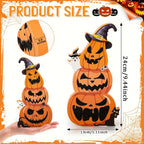 Two-Piece Halloween Pumpkin Stack Tabletop Decoration Set with Witch Hats, Ghost Accents and Glitter-Look Finish