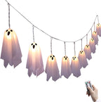 Halloween Ghost Decor - 10 LED Battery Operated Halloween Decorations Lights, 8 Modes Light Up Ghost Garland, LED String Lights Indoor Outdoor for Party, Haunted House, Fireplace, Porch, Window Decor
