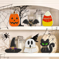 Six-Piece Halloween Freestanding Table Sign Set with Pumpkin, Ghost, Bat, Black Cat, Witch Hat and Candy Corn
