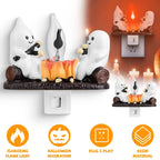 2Pcs Ghost Campfire Flickering Flame Night Light Indoor 3D Funny Halloween Nightlight Decoration Bedroom Night Light Halloween Decoration Gift For Fri