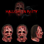 Bloody Decayed Face Full-Head Halloween Mask with Dark Hair, Open Eyes and Mouth for Adult Horror Costumes