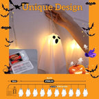 Halloween Ghost Decor - 10 LED Battery Operated Halloween Decorations Lights, 8 Modes Light Up Ghost Garland, LED String Lights Indoor Outdoor for Party, Haunted House, Fireplace, Porch, Window Decor