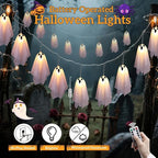 Halloween Ghost Decor - 10 LED Battery Operated Halloween Decorations Lights, 8 Modes Light Up Ghost Garland, LED String Lights Indoor Outdoor for Party, Haunted House, Fireplace, Porch, Window Decor