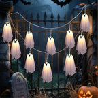 Halloween Ghost Decor - 10 LED Battery Operated Halloween Decorations Lights, 8 Modes Light Up Ghost Garland, LED String Lights Indoor Outdoor for Party, Haunted House, Fireplace, Porch, Window Decor