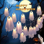 Halloween Ghost Decor - 10 LED Battery Operated Halloween Decorations Lights, 8 Modes Light Up Ghost Garland, LED String Lights Indoor Outdoor for Party, Haunted House, Fireplace, Porch, Window Decor
