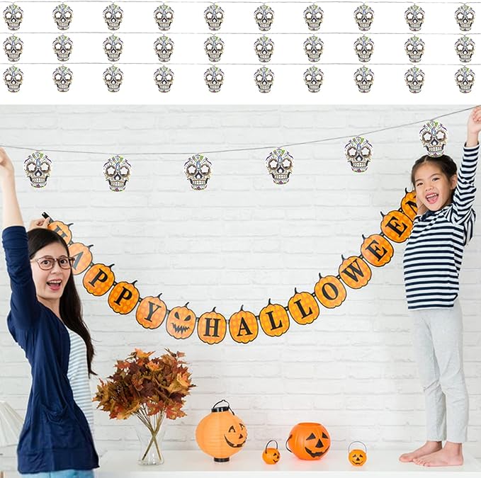Halloween String Lights, Skull String Light Hallo ween Fall Fairy Light Battery/USB Powered Optional 2 Modes Cute Lights 2026 Indoor Outdoor Decor for Home Yard Patio (30 LED Halloween String Lights)