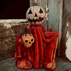 Halloween Pumpkin Wizard Resin Figurine 2-Pack – Spooky Desktop Ornament & Bookshelf Decor, Skeleton Gnome Tabletop Statue for Halloween Home Decor & Seasonal Display