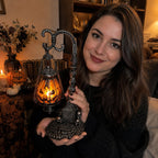 🎃 Gothic Pumpkin Lantern Stand | Warm Orange LED Glow, Victorian Skull Details & Haunted Shelf Decor 🕯️