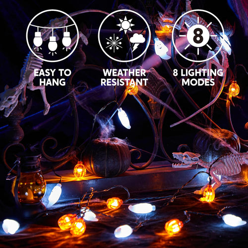 19.7FT Halloween String Lights, 30 LED 3D Ghost Pumpkin Lights, 8 Modes