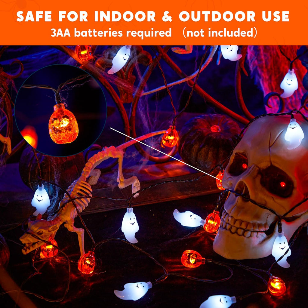 19.7FT Halloween String Lights, 30 LED 3D Ghost Pumpkin Lights, 8 Modes