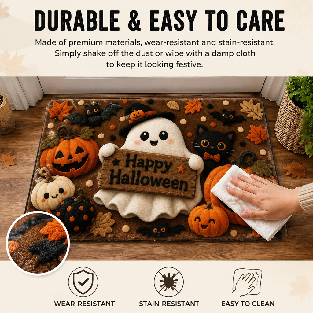 Happy Halloween Doormat Ghost Welcome Mat Indoor Outdoor Anti-Slip Rug Home Bedroom Bath Mats