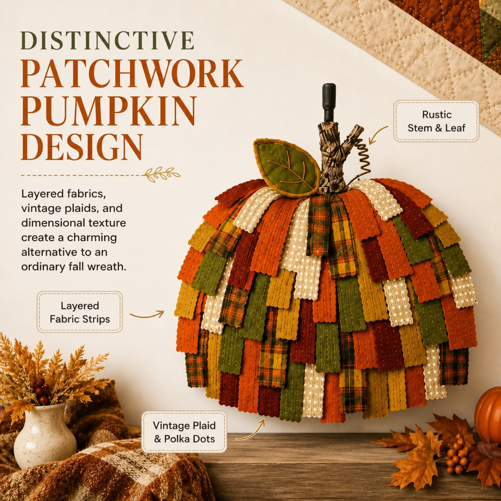 🎃Handmade Patchwork Pumpkin Door Hanger - Rustic Fall & Thanksgiving Home Decor🍂