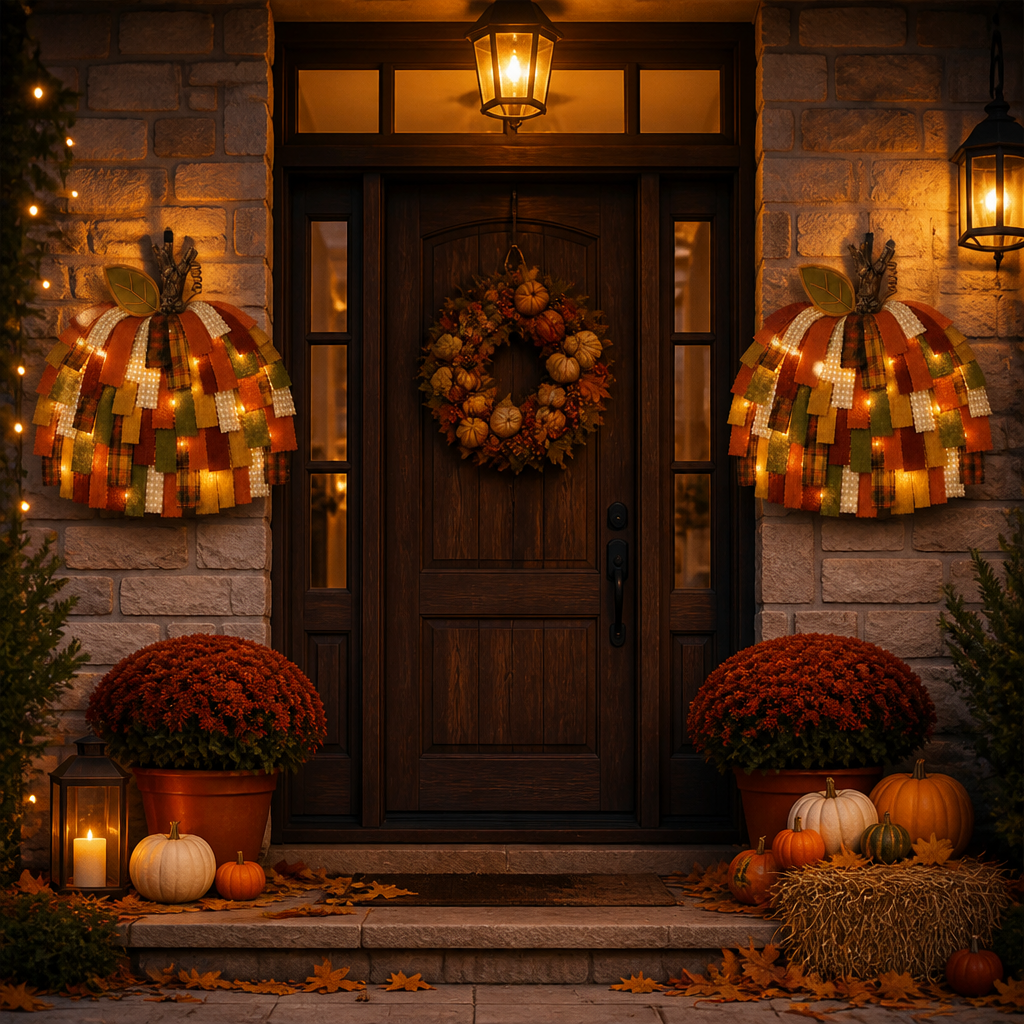 🎃Handmade Patchwork Pumpkin Door Hanger - Rustic Fall & Thanksgiving Home Decor🍂