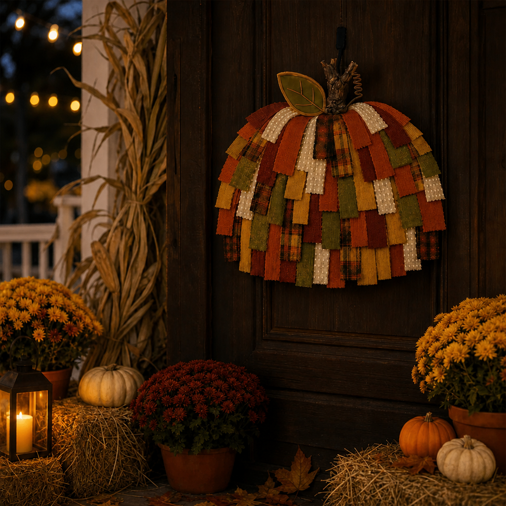 🎃Handmade Patchwork Pumpkin Door Hanger - Rustic Fall & Thanksgiving Home Decor🍂