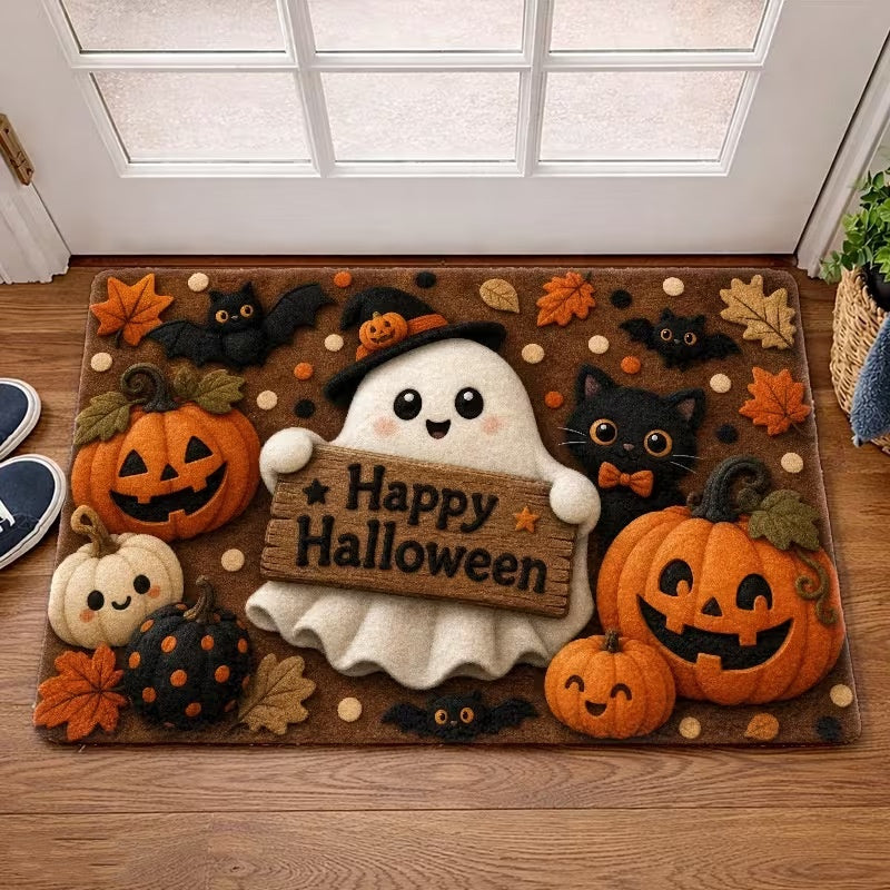Happy Halloween Doormat Ghost Welcome Mat Indoor Outdoor Anti-Slip Rug Home Bedroom Bath Mats