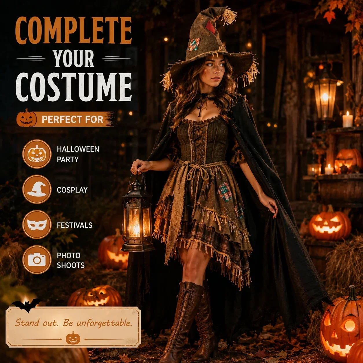 Witch Hat for Women, Pumpkin Patch Costume Accessory for Fall Festival