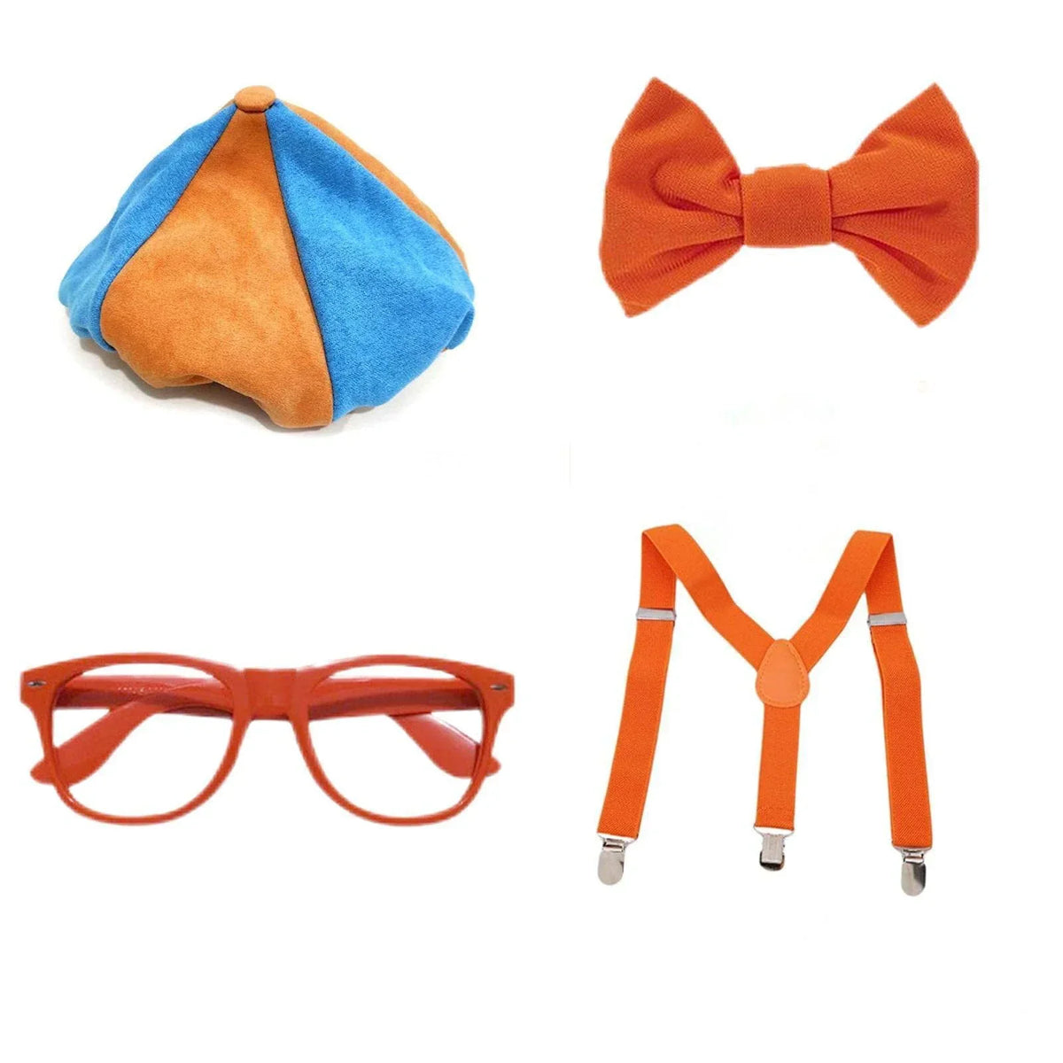 Nerd Costume Accessory Set - Suspenders Bow Tie Glasses & Cap - Halloween Costume