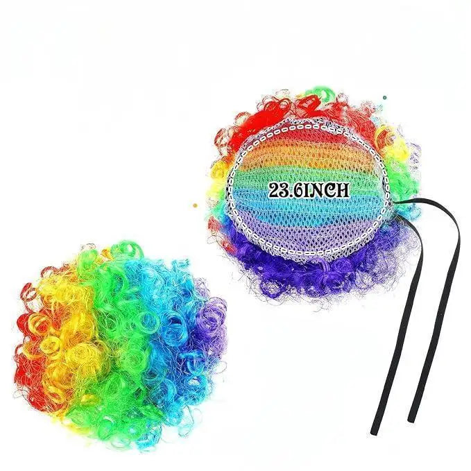 Women Halloween Clown Accessories Rainbow Wig Hair Clip On Puff Buns Clown Bowtie