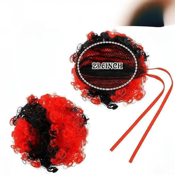 Women Halloween Clown Accessories Rainbow Wig Hair Clip On Puff Buns Clown Bowtie