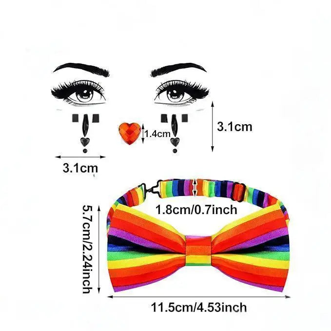 Women Halloween Clown Accessories Rainbow Wig Hair Clip On Puff Buns Clown Bowtie
