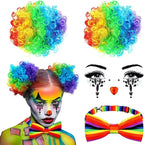 Women Halloween Clown Accessories Rainbow Wig Hair Clip On Puff Buns Clown Bowtie