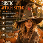 Witch Hat for Women, Pumpkin Patch Costume Accessory for Fall Festival