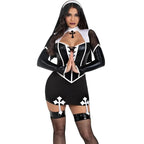 Nun Sexy Black Pu Halloween Costume for Women