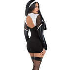 Nun Sexy Black Pu Halloween Costume for Women