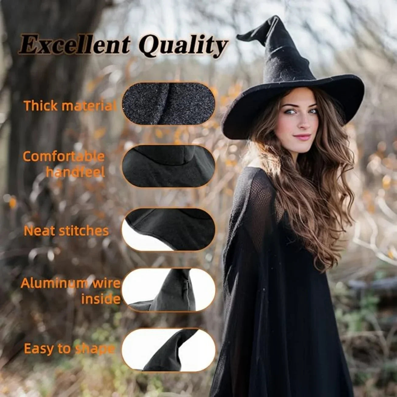Black Witch Curly Wizard Accessory Up Women's Dress Halloween Costume – Black