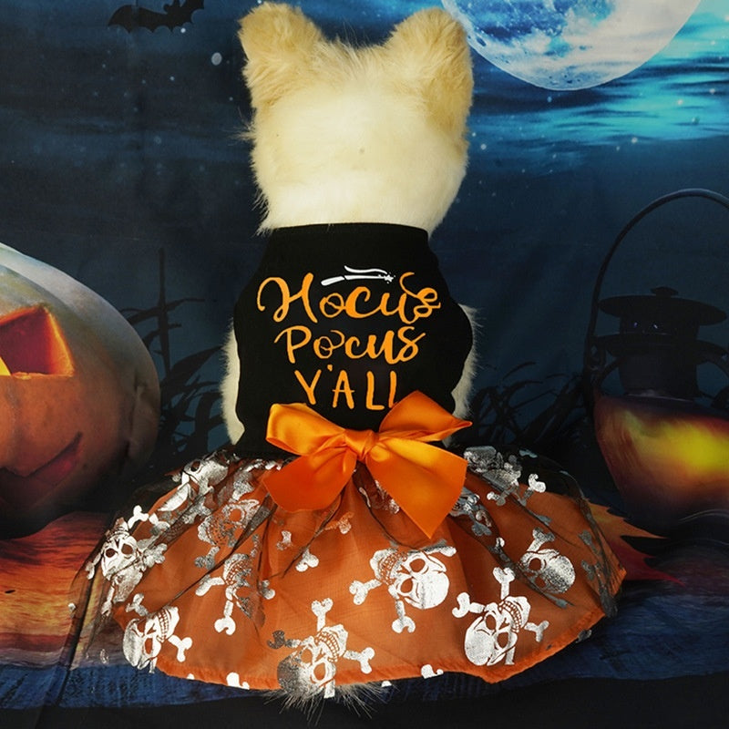 Pet Clothes Halloween Dog Cat Party Decoration Skull Black Costume