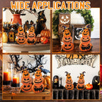 Two-Piece Halloween Pumpkin Stack Tabletop Decoration Set with Witch Hats, Ghost Accents and Glitter-Look Finish
