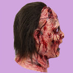Bloody Decayed Face Full-Head Halloween Mask with Dark Hair, Open Eyes and Mouth for Adult Horror Costumes