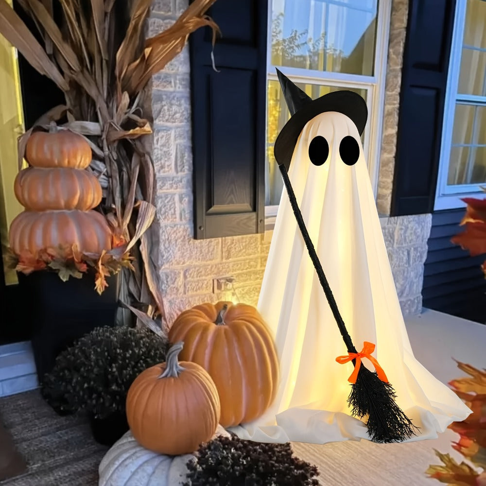 Halloween Ghost with Broom Outdoor Decoration – Eerie Spooky Ghost Ornament for Porch, Yard, Garden & Lawn, Indoor & Outdoor Halloween Party Decor